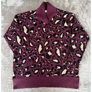 Loft Lou & Grey Burgundy Leopard Print Cowl Neck Sweater Womens XL Casual Cozy